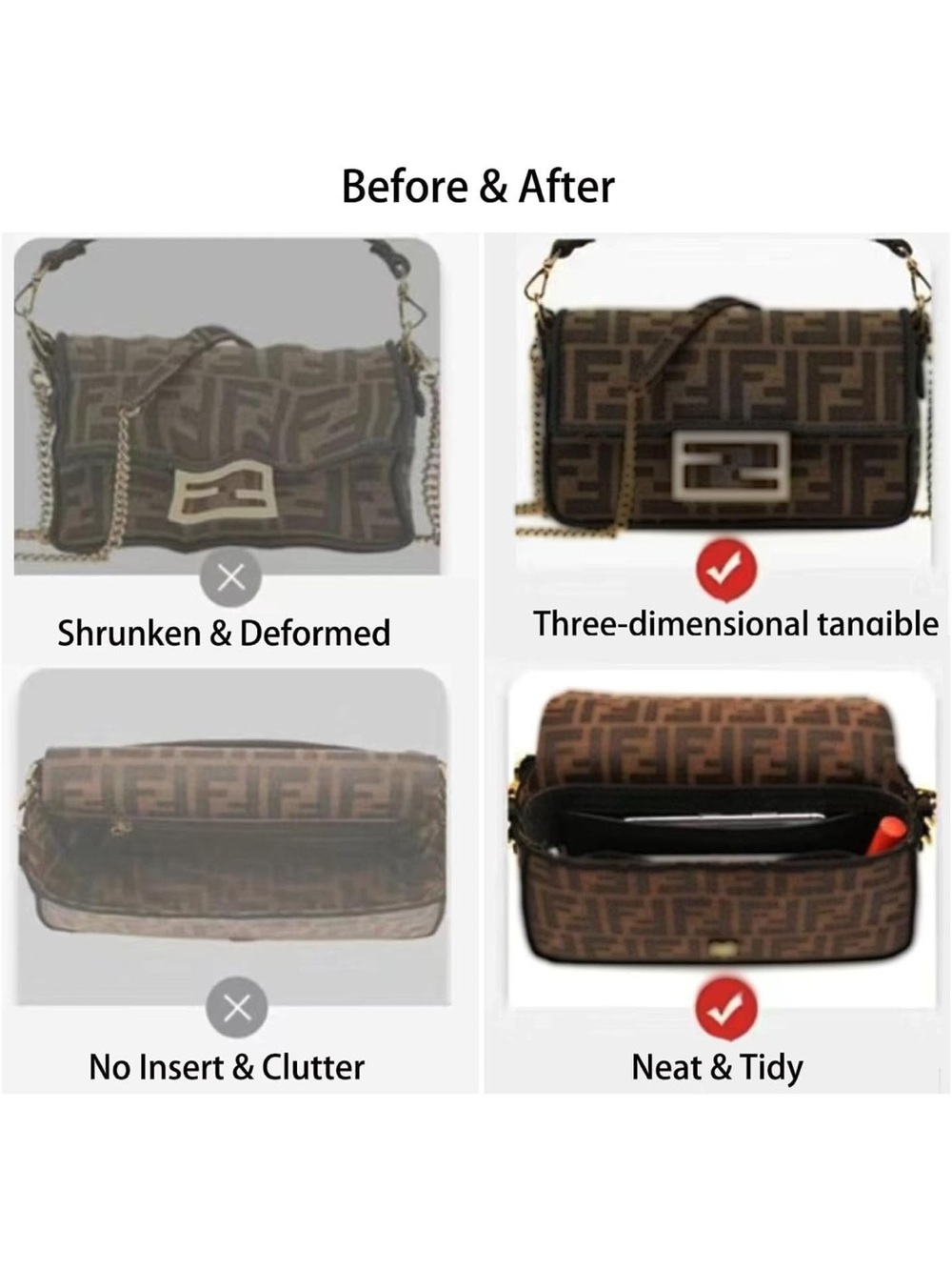 Chispee Felt Purse Organizer Insert (Medium, Coffee)620/bb9-1;v - Picture 6 of 10